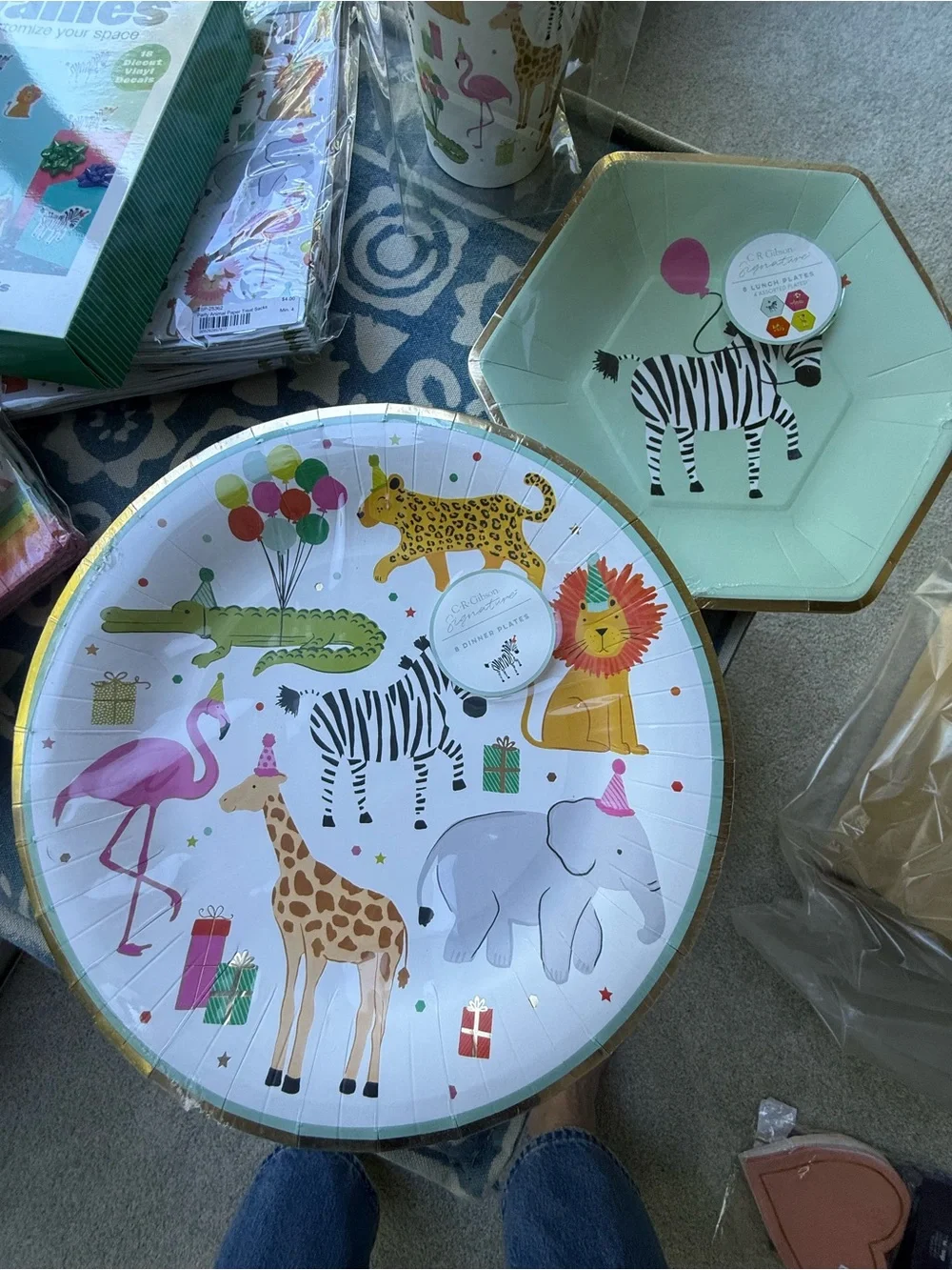 Wallis Jungle Animal Party Plates, Cups & Peel-and-Stick Decals - Green Accents